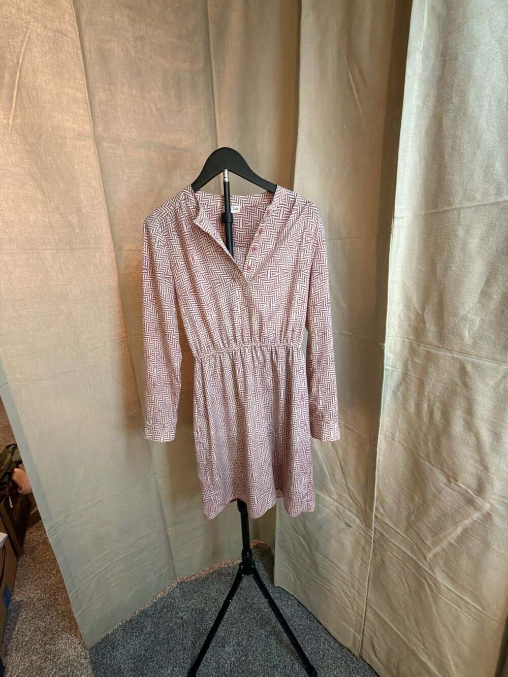 Maison Jules Geometric Print Long Sleeve Button-Down Shirt Dress